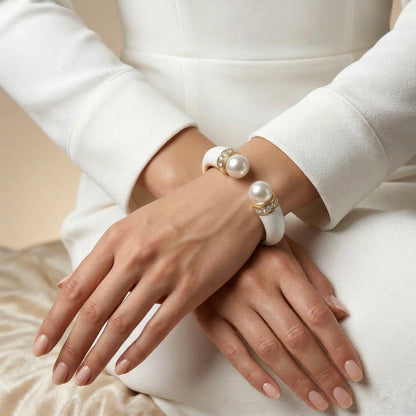 18KT Gold Plated White Elegance Enamel Cuff