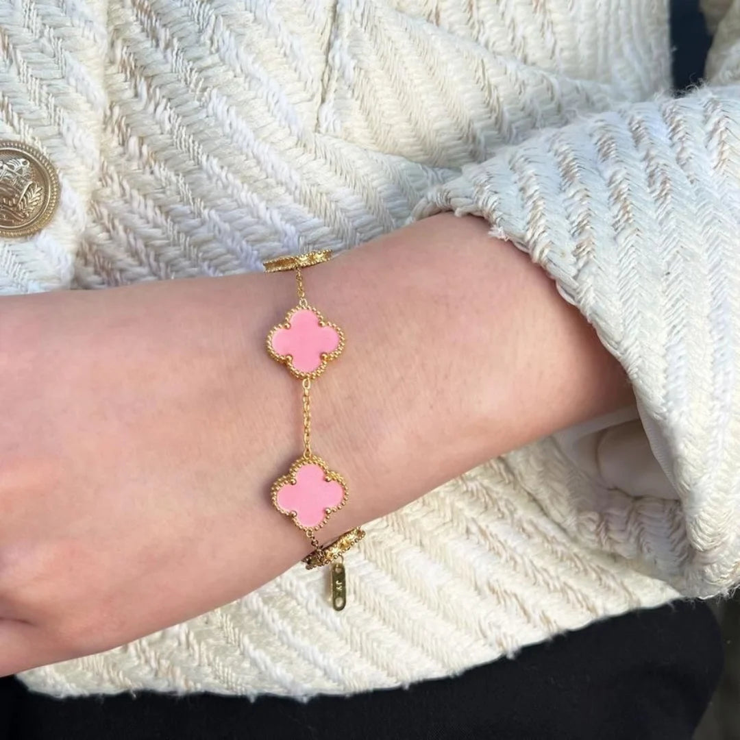 18KT Gold Plated Elegance Pink Clover Bracelet