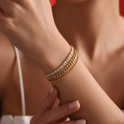 18Kt Gold Plated Triple Layer Chain Bracelet