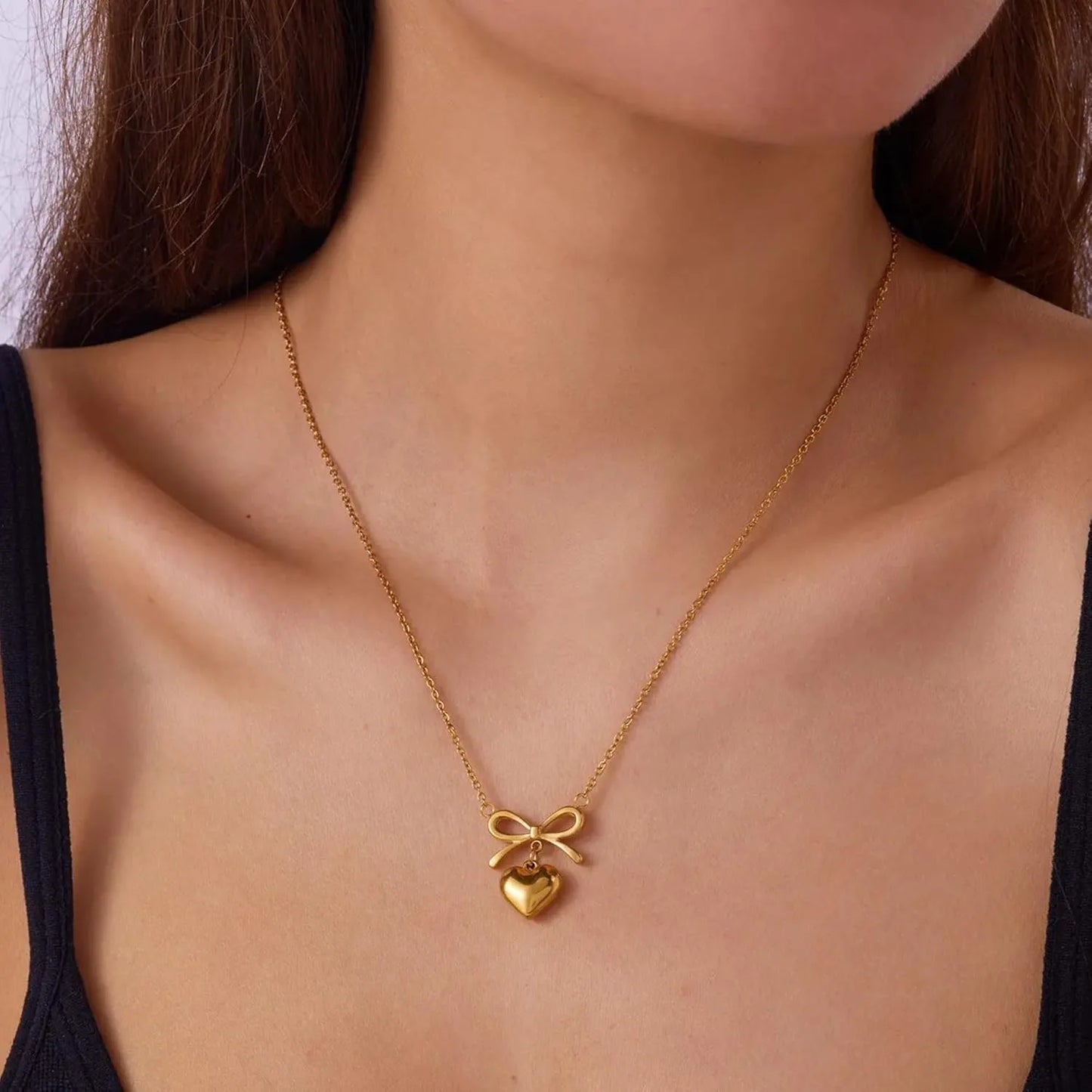 Elegant Bow Heart Pendant Chain