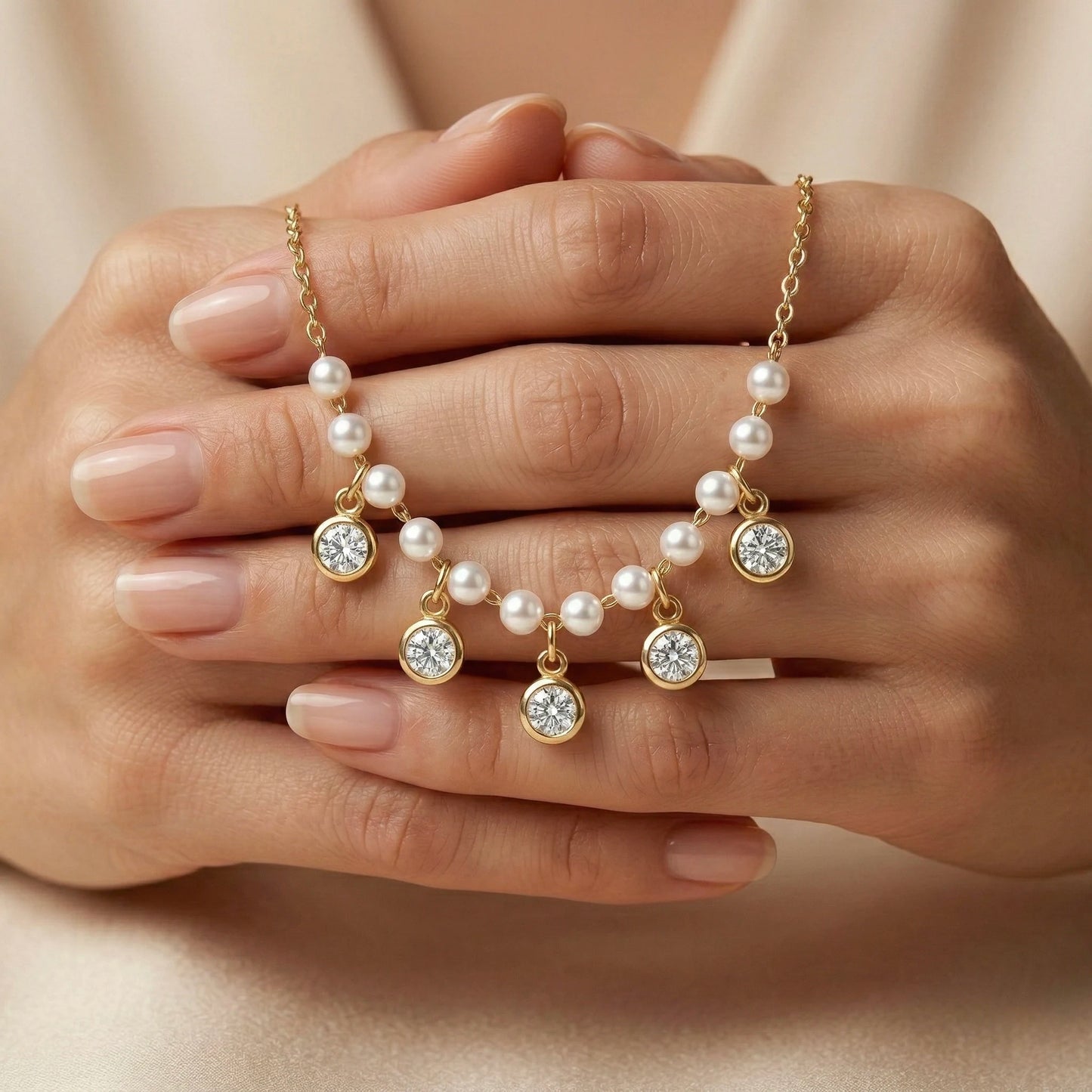 18Kt Gold Plated Pearl & CZ Drop Necklace