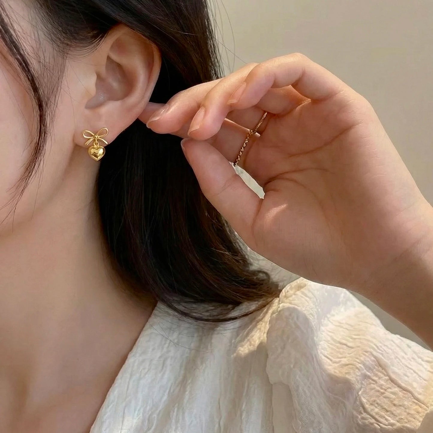 18KT Gold Plated Romantic Bow Drop Earrings