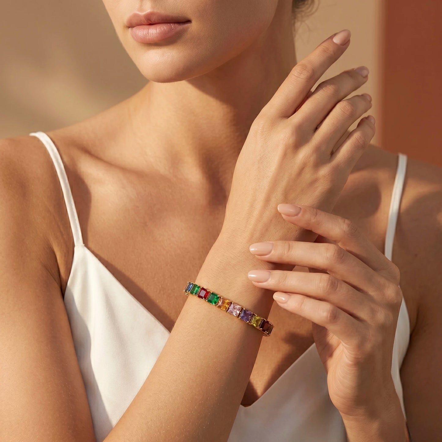 18Kt Gold Plated Rainbow Tennis Bracelet
