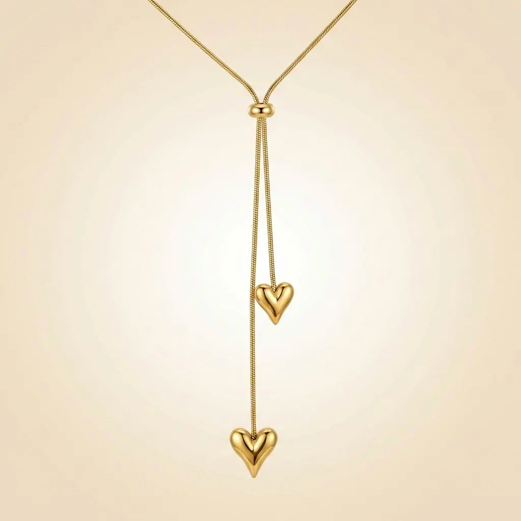 18Kt Gold Plated Double Heart Lariat Necklace