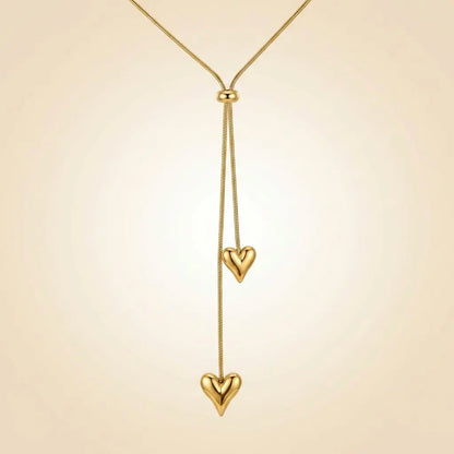 18Kt Gold Plated Double Heart Lariat Necklace