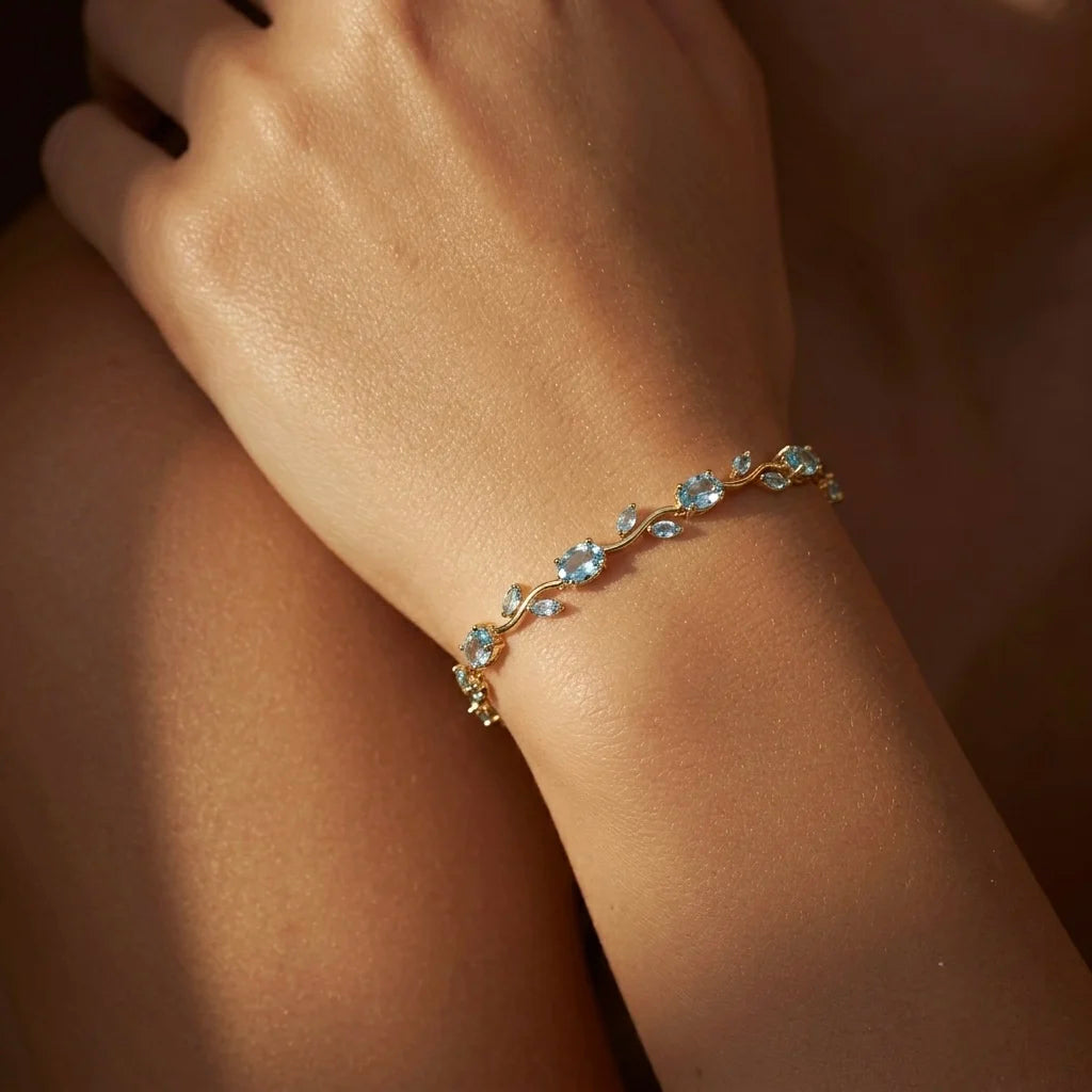 18Kt Gold Plated Aquamarine Crystal Tulip Bracelet