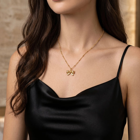 18Kt Gold Plated Cute Bow Chain Necklace
