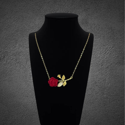 Red Rose Gold Stem Pendant Necklace