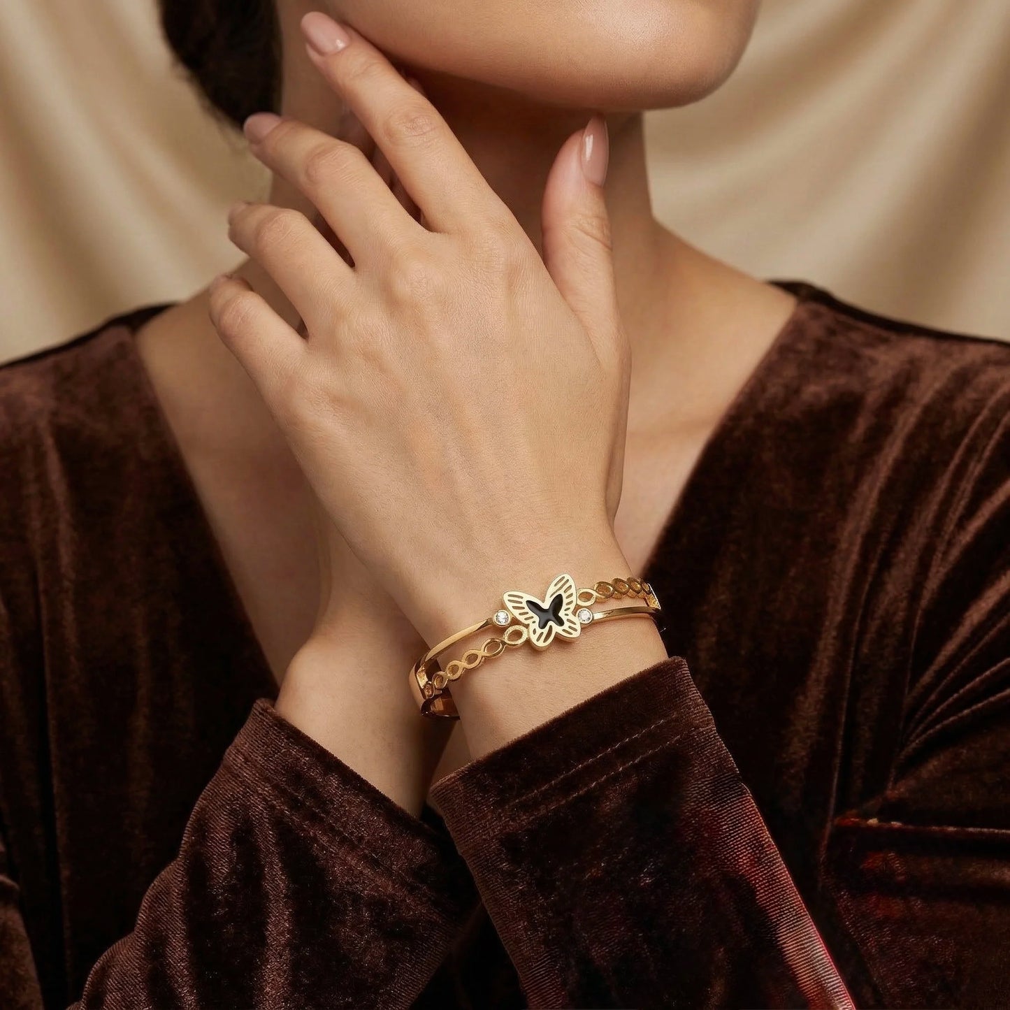 18Kt Gold Plated Elegant Butterfly Bangle Bracelet