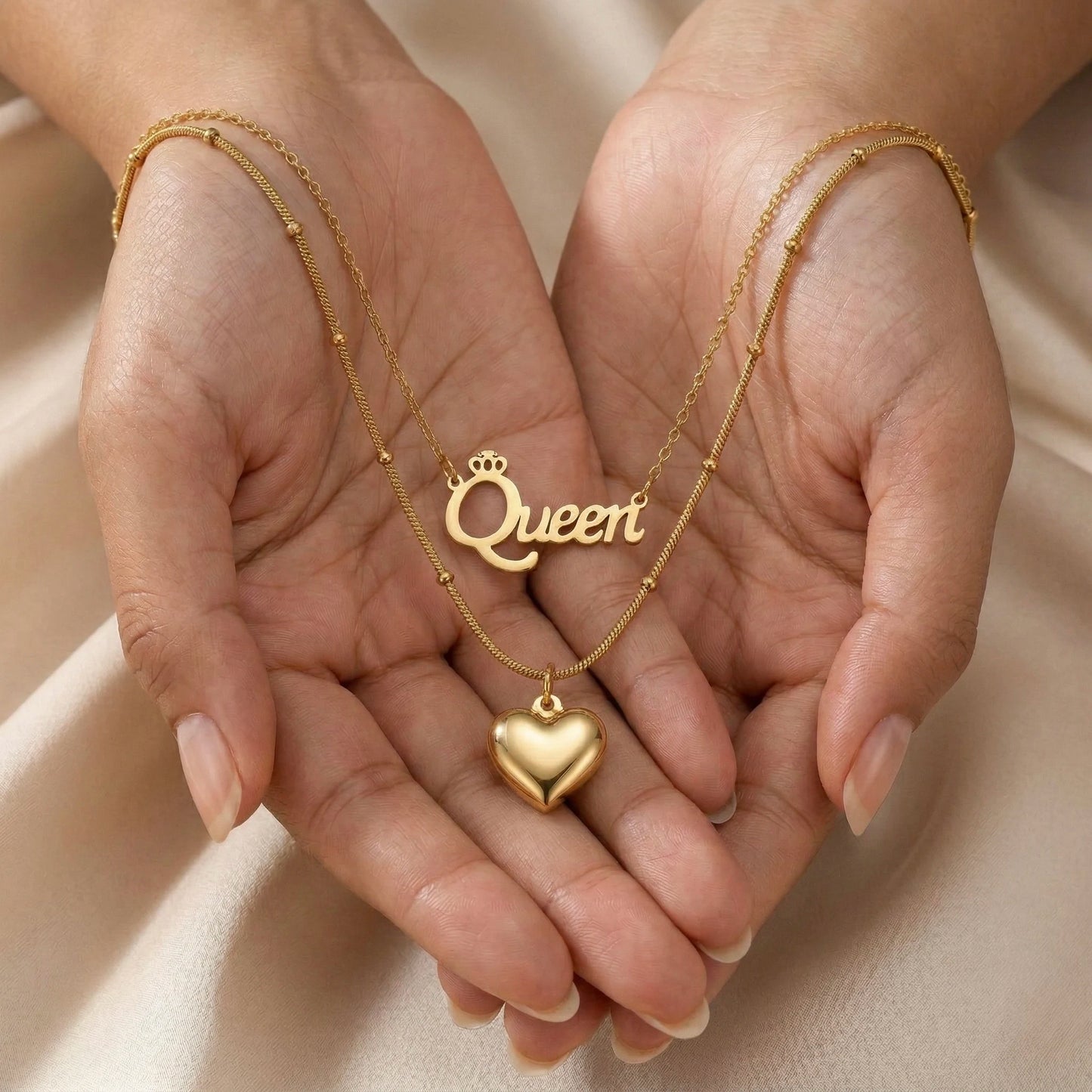 18Kt Gold Plated Queen Heart Layered Necklace