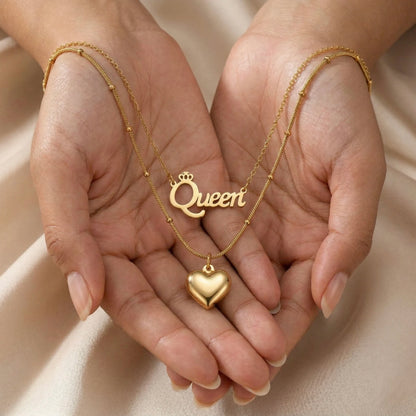 18Kt Gold Plated Queen Heart Layered Necklace