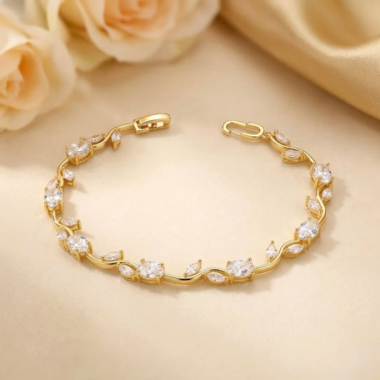 18Kt Gold Plated Delicate Crystal tulip  Bracelet