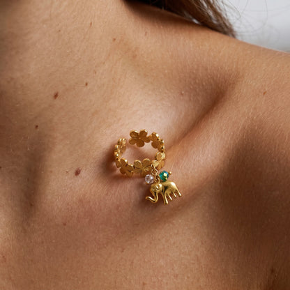 18Kt Gold Plated Elephant Charm Adjustable Ring