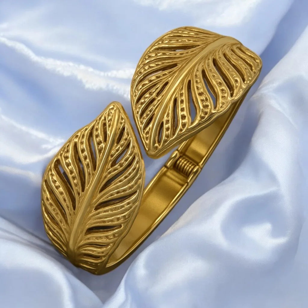 Golden Leaf Embrace Bracelet Cuff