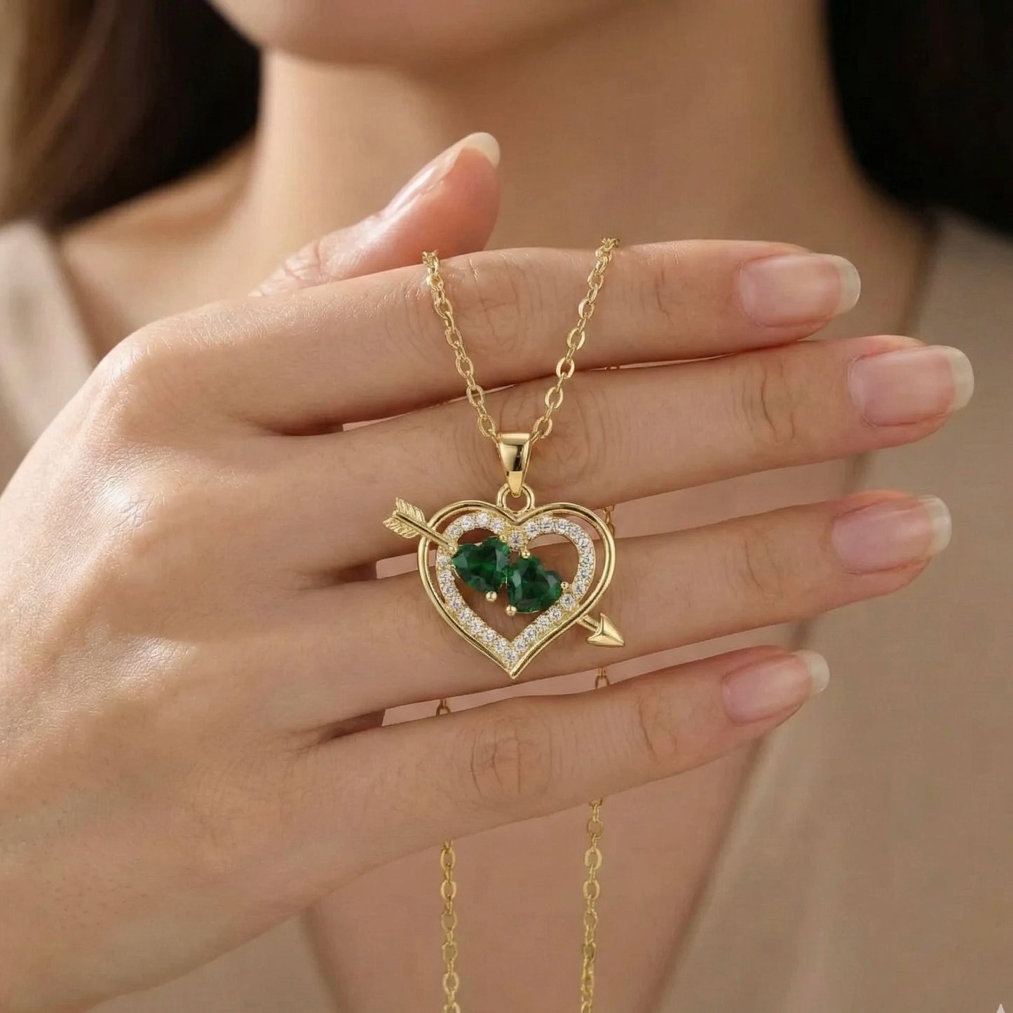 18KT Gold Plated Green Love Sparkle