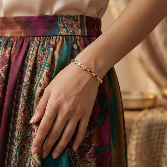 18KT Gold Plated Vintage Multi-Stone Bangle Bracelet