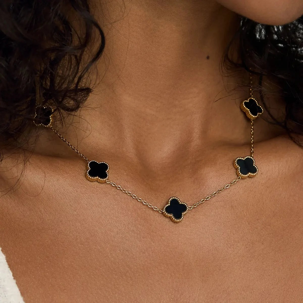 18Kt Gold Plated Black Clover Necklace for Women