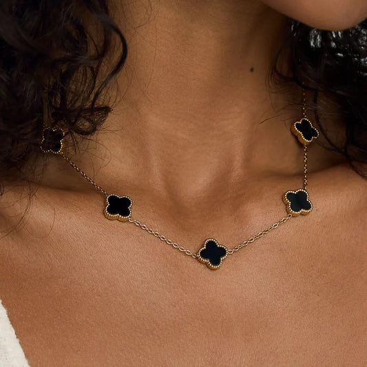 18Kt Gold Plated Black Clover Necklace for Women