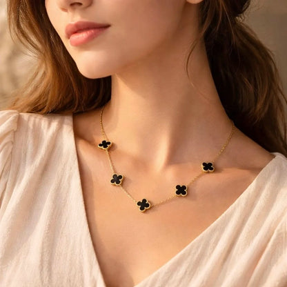 18Kt Gold Plated Black Clover Necklace for Women