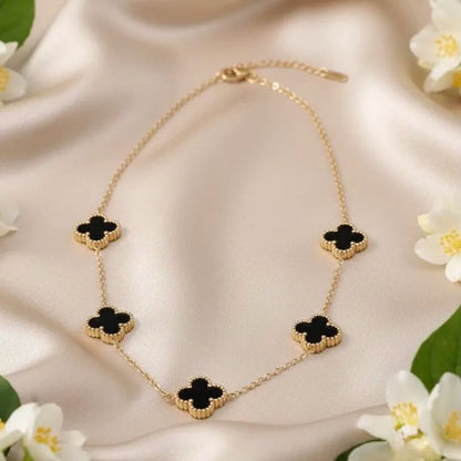 18Kt Gold Plated Black Clover Necklace for Women