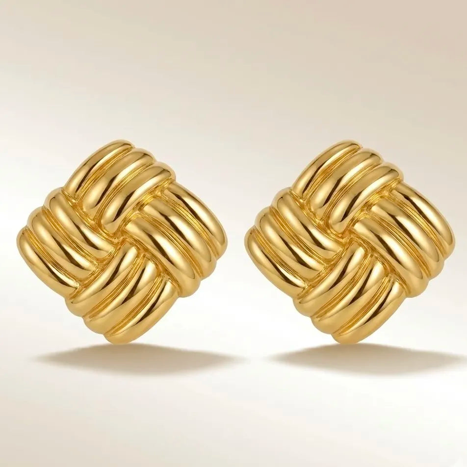 18KT Gold Plated Chunky Grid Earrings