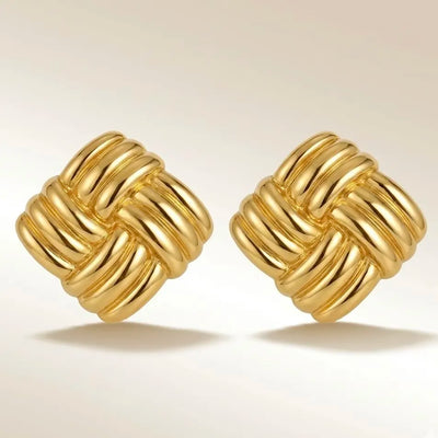18KT Gold Plated Chunky Grid Earrings