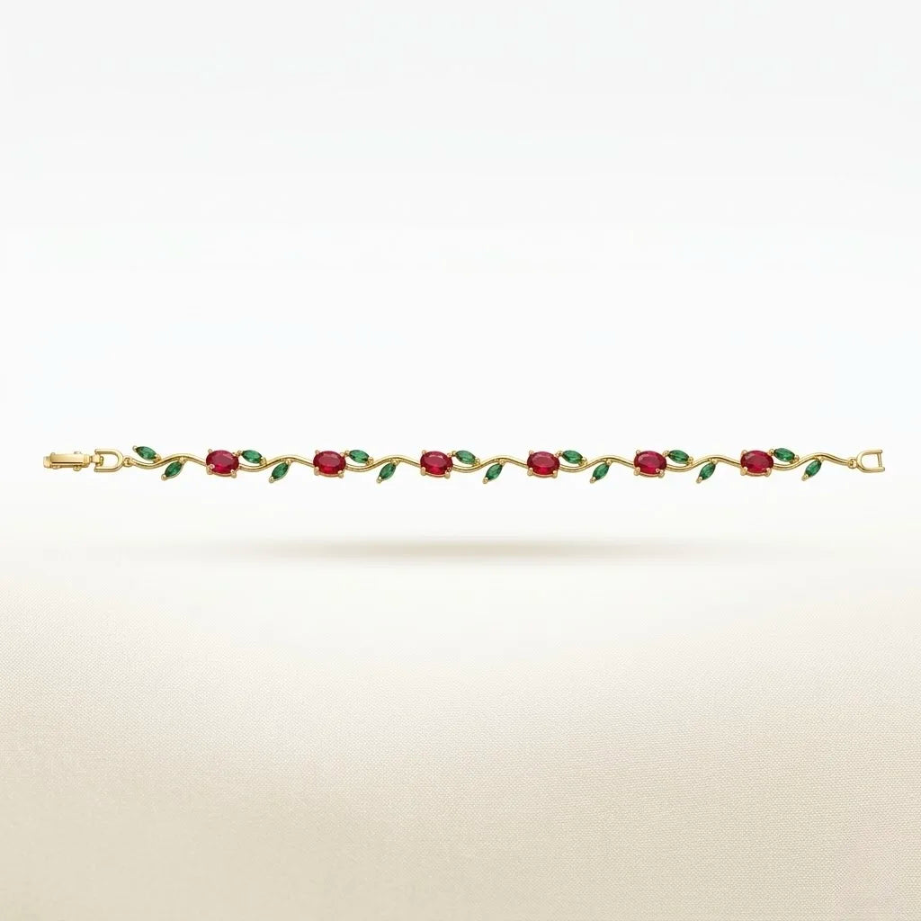 18Kt Gold Plated Ruby & Emerald tulip  Bracelet