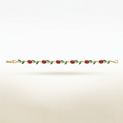 18Kt Gold Plated Ruby & Emerald tulip  Bracelet