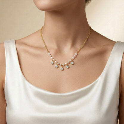 18Kt Gold Plated Pearl & CZ Drop Necklace