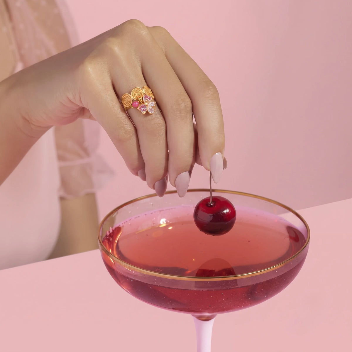 18Kt Gold Plated Pink bow Adjustable  Ring