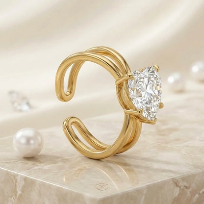Adjustable, 18Kt Gold Plated luxe Solitaire Designer Ring