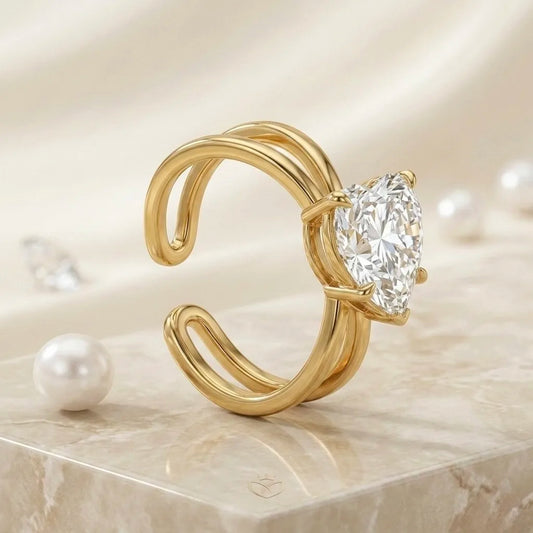 Adjustable, 18Kt Gold Plated luxe Solitaire Designer Ring