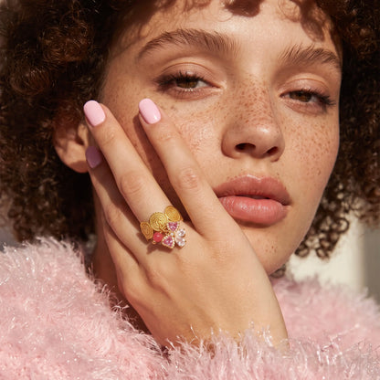 18Kt Gold Plated Pink bow Adjustable  Ring