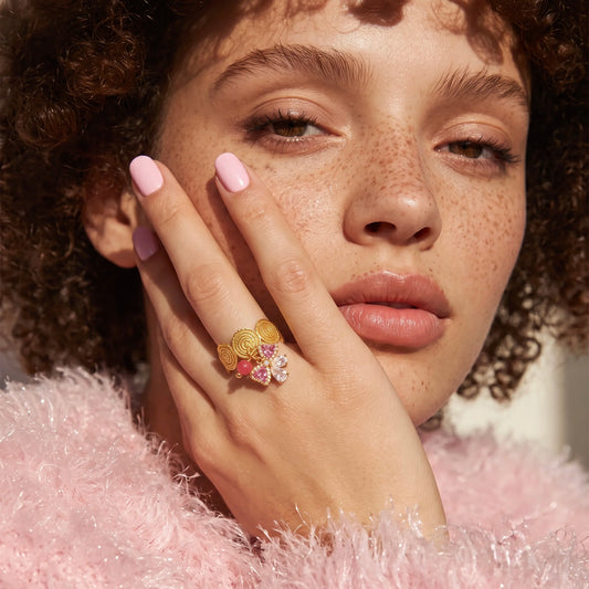 18Kt Gold Plated Pink bow Adjustable  Ring