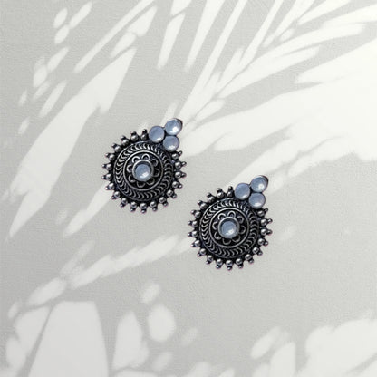 JH Vintage Black Oxidised Stud Earrings