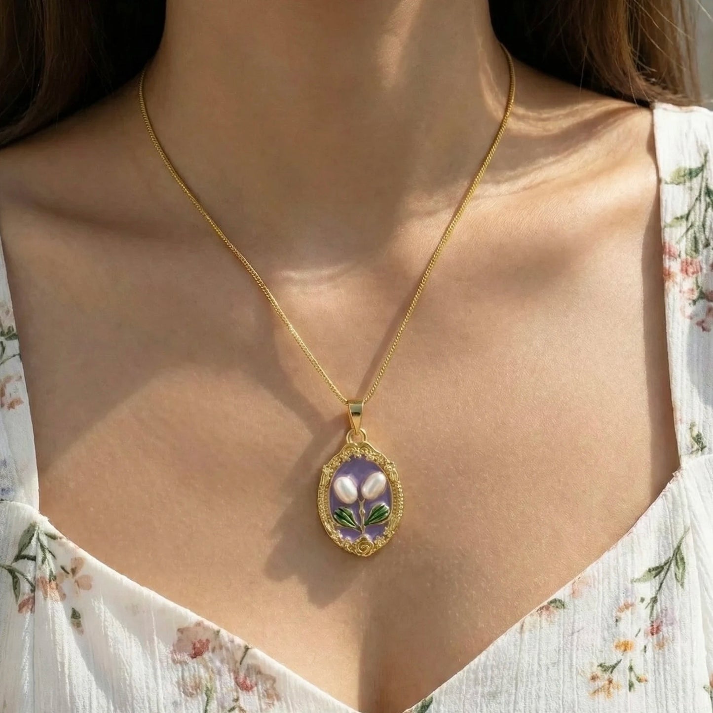 18KT Gold Plated Vintage Pearl Blossom Pendant