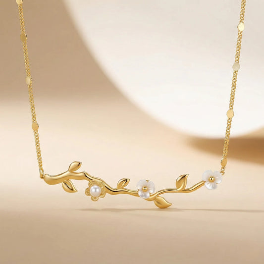 18KT Gold Plated Blossom Branch Pendant Necklace