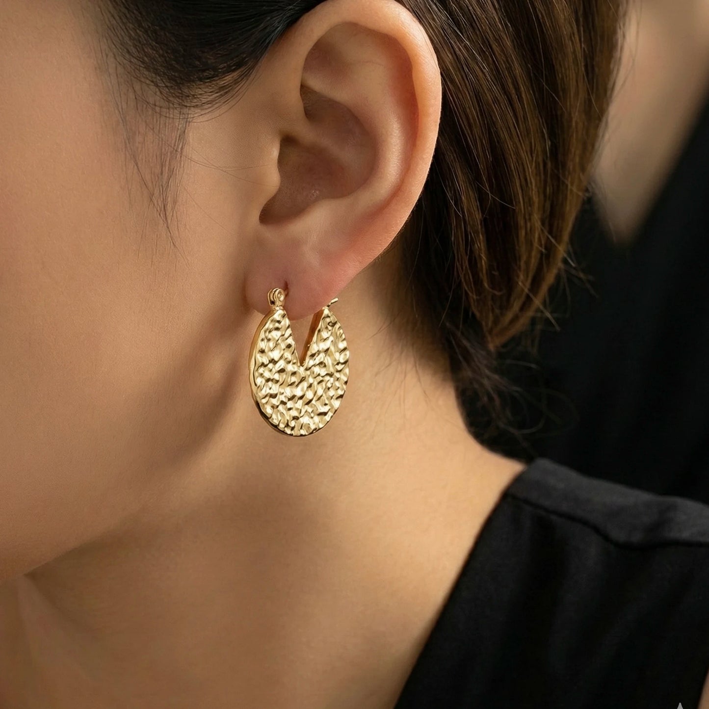 18KT Gold Plated Crater Texture Statement Earrings
