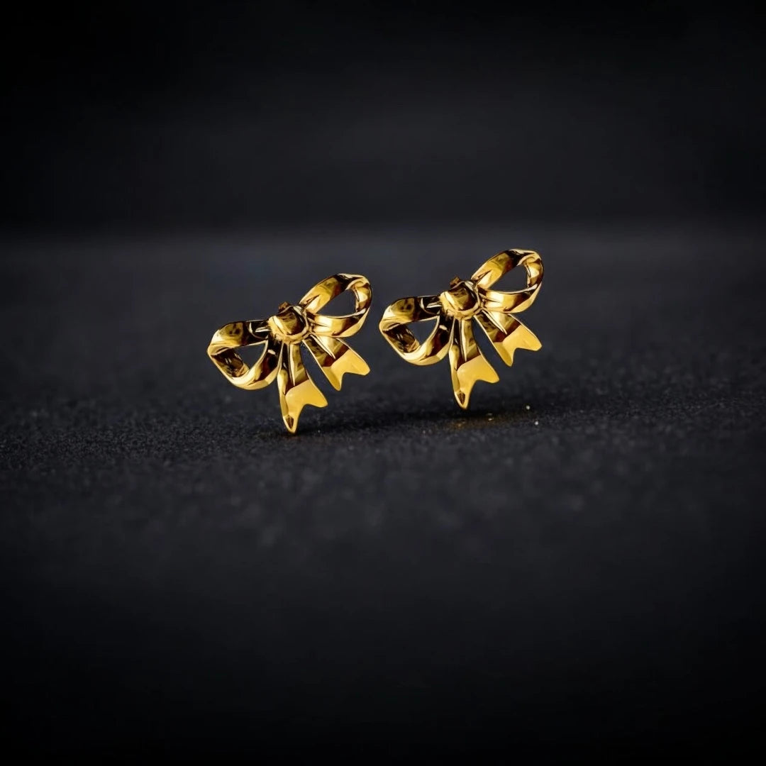Golden Bow Charm Studs 18K Gold Plated