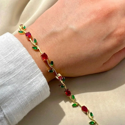 18Kt Gold Plated Ruby & Emerald tulip  Bracelet