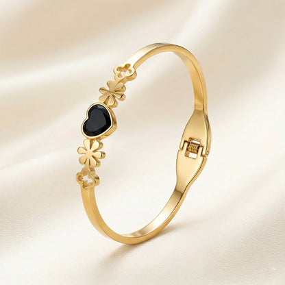 18Kt Gold Plated Black Heart Charm Bracelet