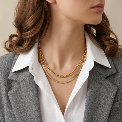 18Kt Gold Plated Trendy Double Layer Chain Necklace