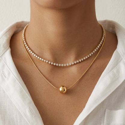 18Kt Gold Plated CZ Tennis & Ball Pendant Necklace