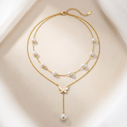 18Kt Gold Plated Layered Butterfly Charm Necklace