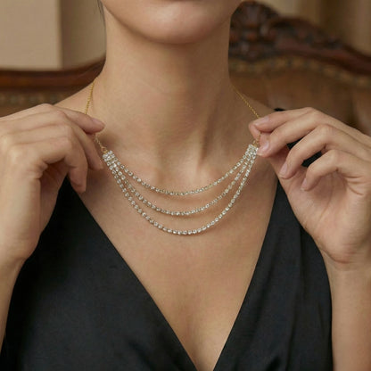 18Kt Gold Plated Luxe Triple Layer CZ Necklace