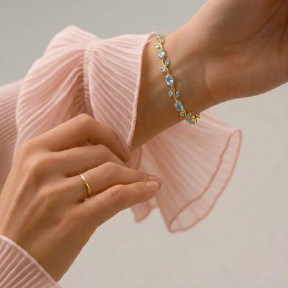 18Kt Gold Plated Aquamarine Crystal Tulip Bracelet