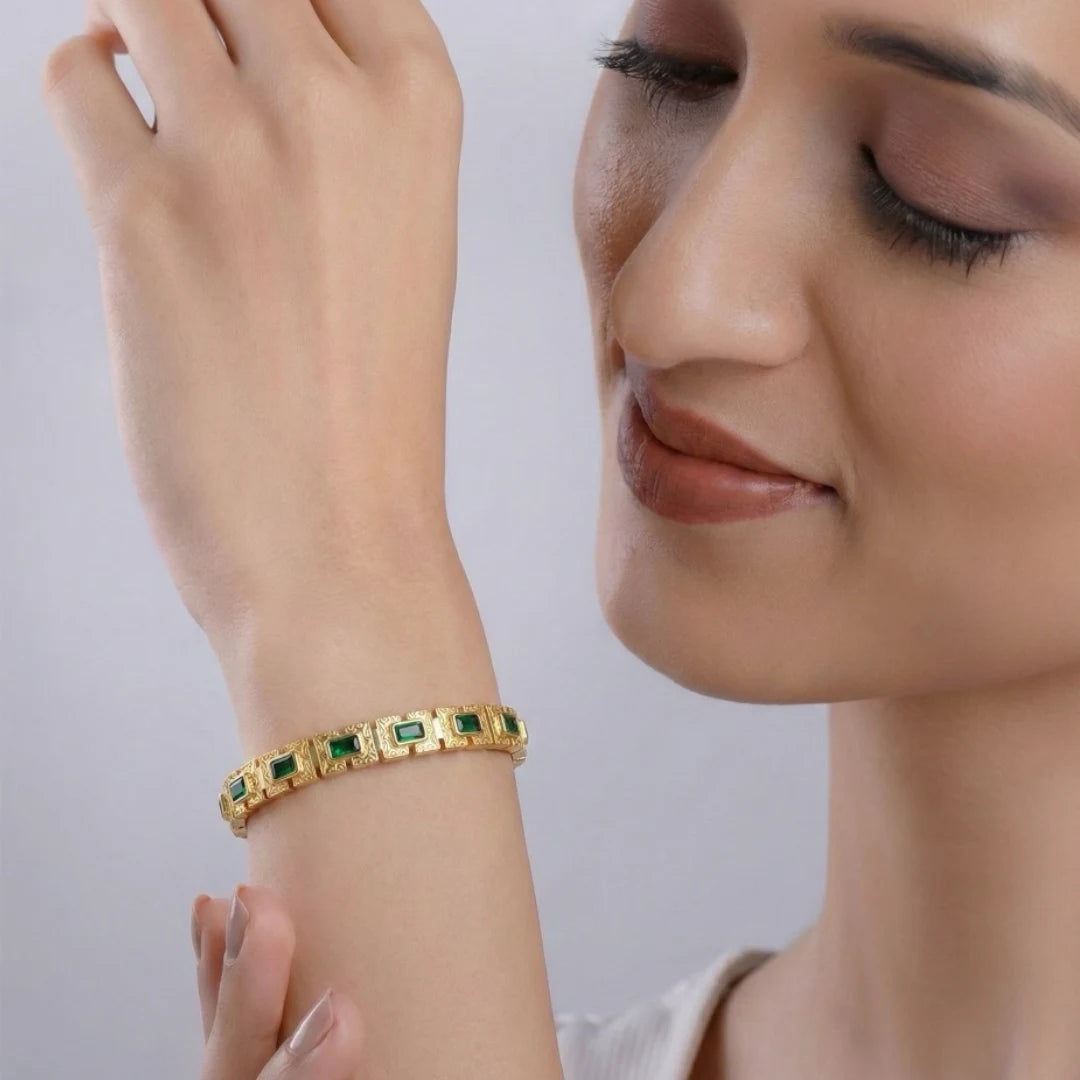 Emerald Regal Engraved Bangle