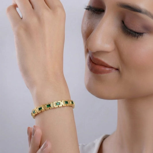 18KT Gold Plated Emerald Regal Engraved Bangle Bracelet