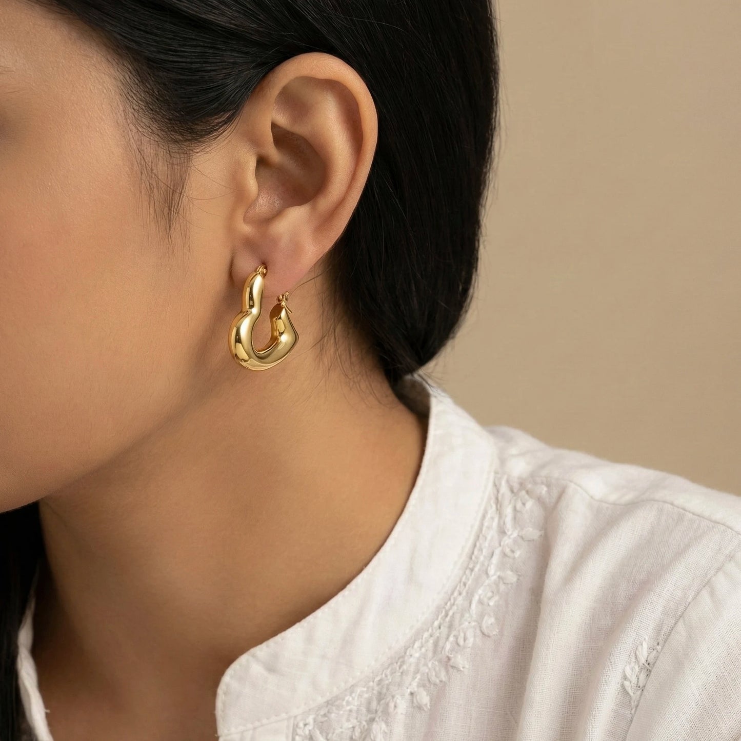 18KT Gold Plated Chunky Heart Hoops