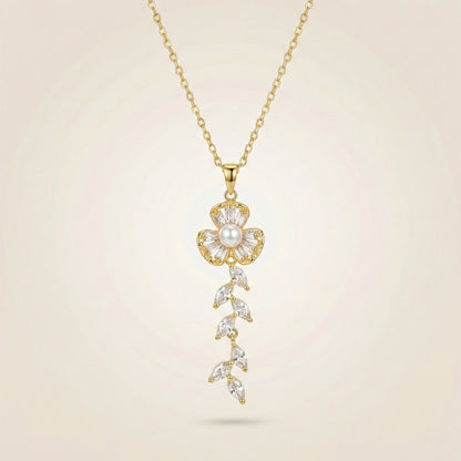 18Kt Gold Plated Elegant Pearl & CZ Flower Necklace